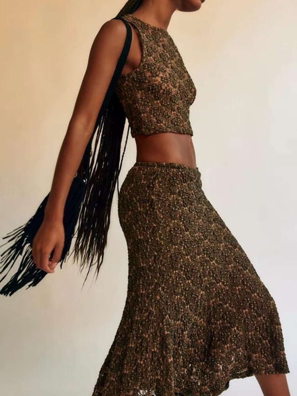 Free People Brown Textured Knit Midi Skirt